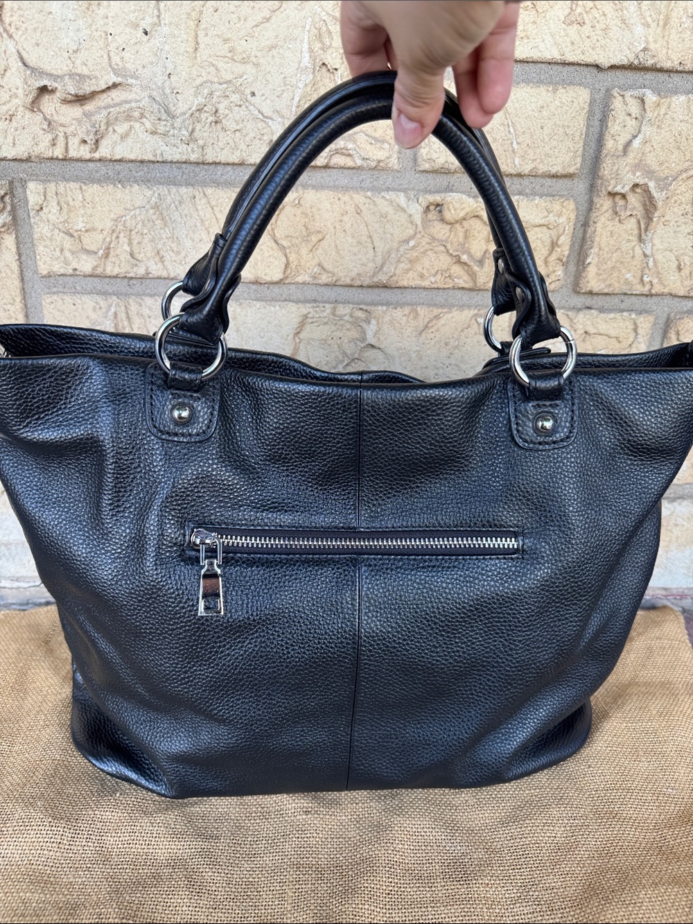 Kattee Classic Black Leather Tote Bag - Black - Picture 5 of 13